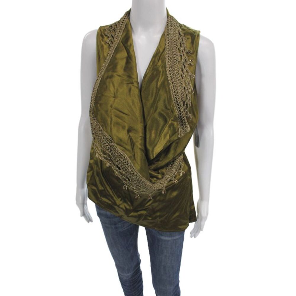 Mint Women Bohemian Sleeveless V-Neck Shirt Green Viscose Size XS